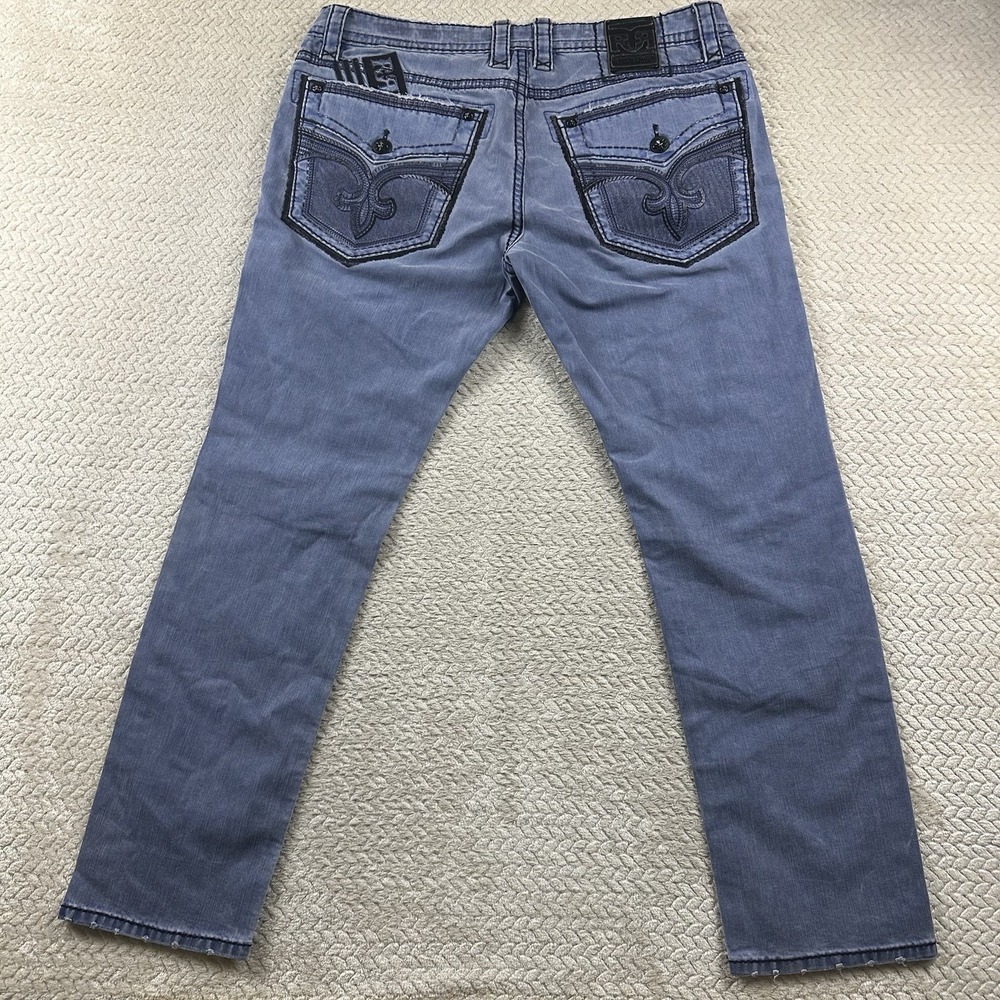 Rock Revival Sycamore Biker Jeans Mens 40x34 Blue Light Wash Skinny Denim Pants - Picture 3 of 16
